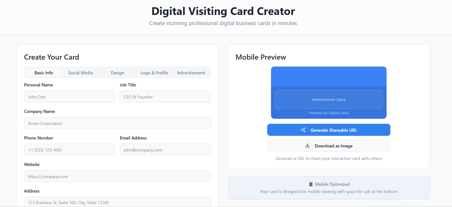 Digital Visiting Card Maker